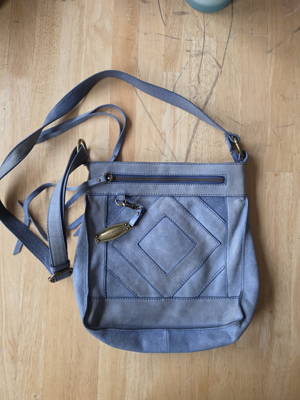Lucky Brand Baldwin "Vintage Denim" Blue Leather Crossbody Diamond Stitch Panel